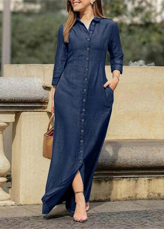 Spring Blue Peter Pan Collar Oversized Denim Dress