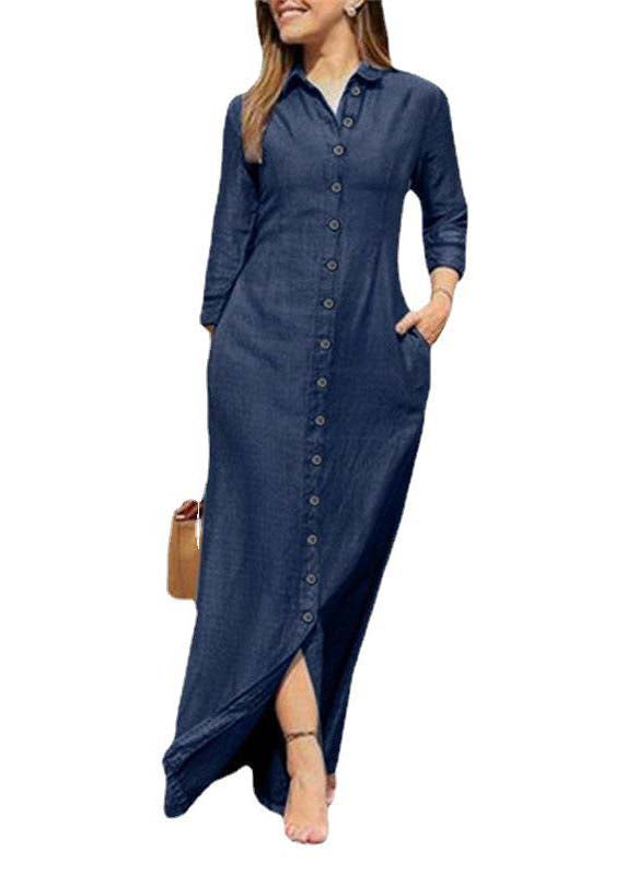 Spring Blue Peter Pan Collar Oversized Denim Dress