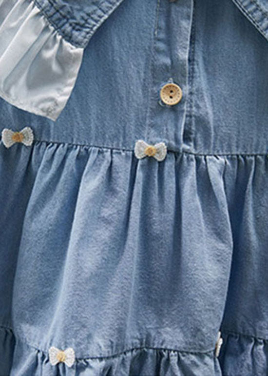 Beautiful Blue Ruffle Patchwork Kids Denim Dress Summer