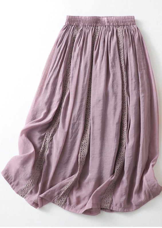 Beautiful Purple Lace Patchwork Linen Elastic Waist Skirt Summer