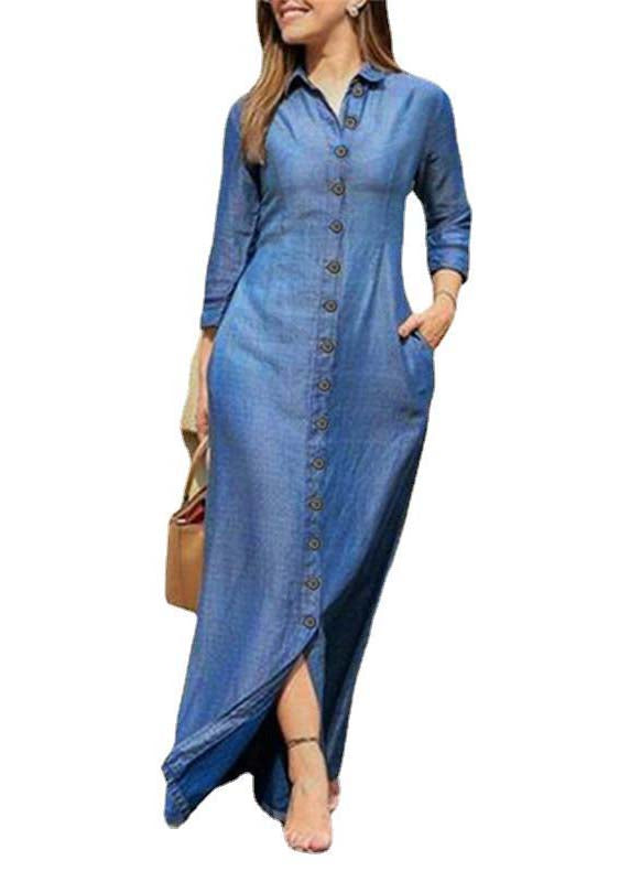 Spring Blue Peter Pan Collar Oversized Denim Dress