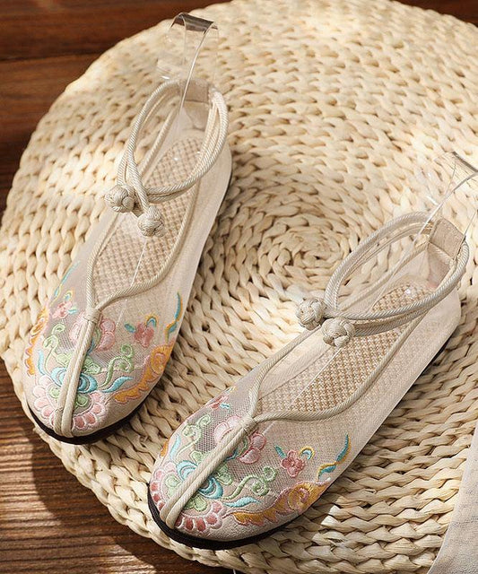 Beige Embroidered Tulle Orient Flats Shoes