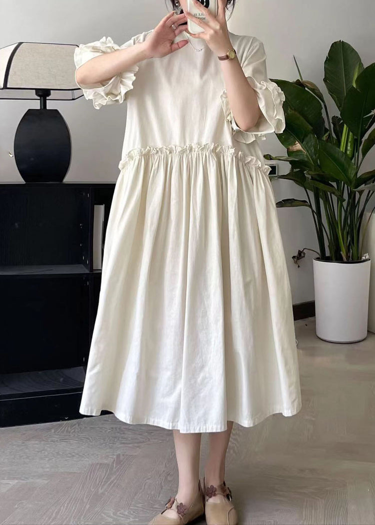 Beige Ruffled Patchwork Maxi Dress Short Sleeve