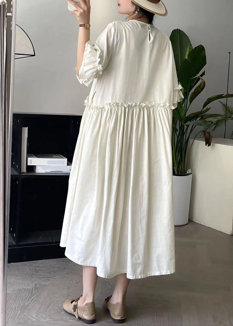 Beige Ruffled Patchwork Maxi Dress Short Sleeve