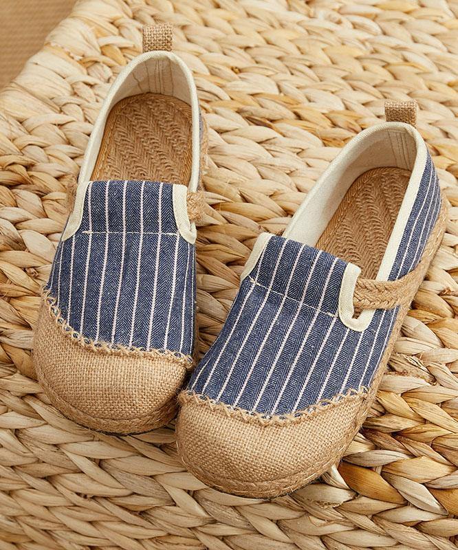 Beige Striped Cotton Linen Flat Flat Shoes For Women