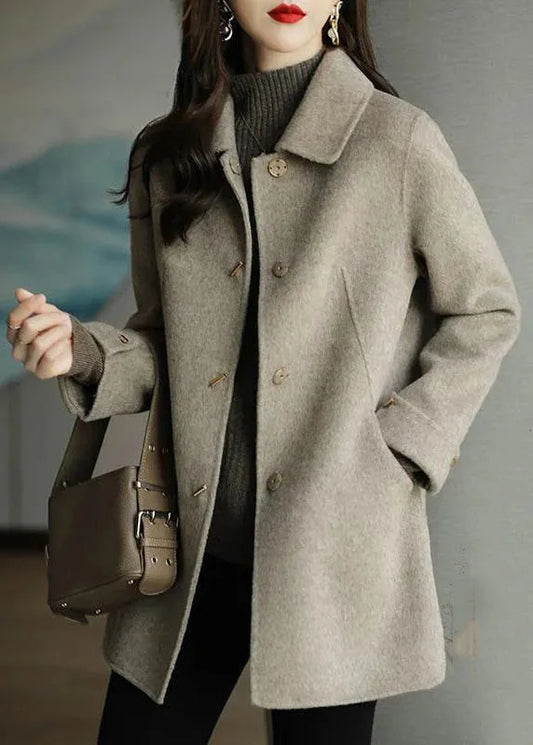 Beige Woolen Coat Outwear Oversized Button Down Fall