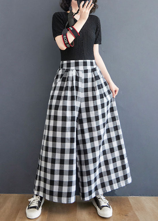 Handmade big plaid patchwork cotton straight-leg summer pants