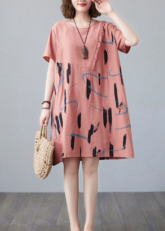 O Neck Black Printed Patchwork Cotton Women's Mid Dress Summer