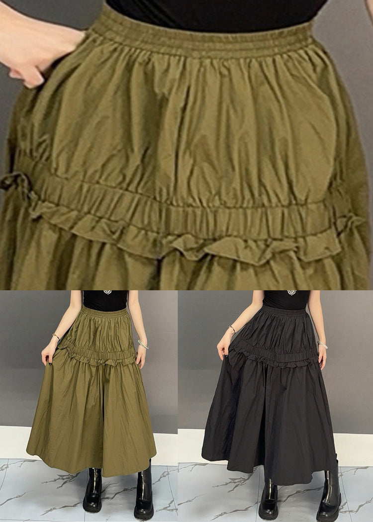 Black Solid Elastic Waist Loose Cotton Fall Skirts Ruffled