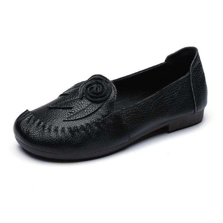 Black Floral Cowhide Leather Loafer Shoes Loafer Shoes