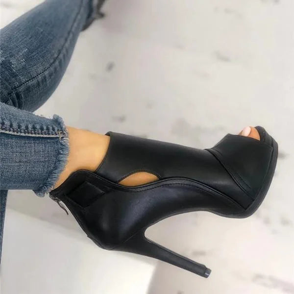 Black Peep Toe Stilettos Platform High Heel Ankle Boots