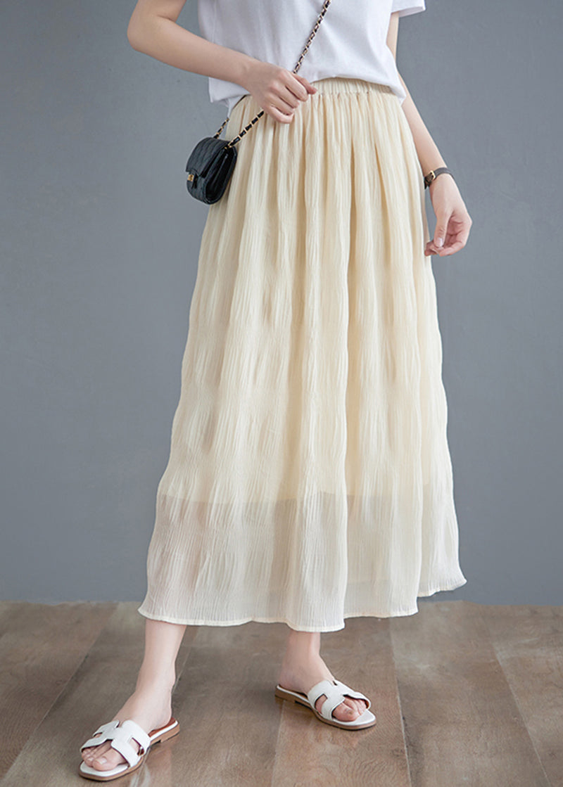 Bohemian Beige Draped Cotton High Waist Pleated Skirt Summer