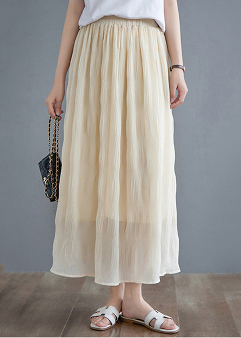 Bohemian Beige Draped Cotton High Waist Pleated Skirt Summer