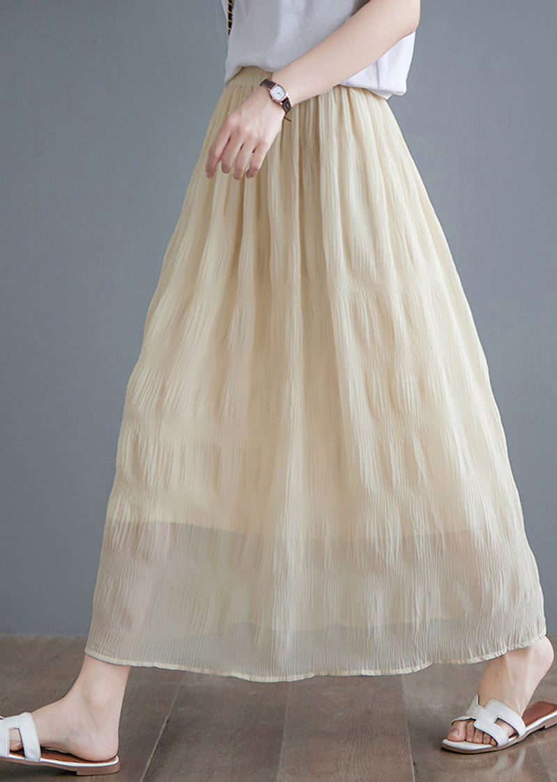 Bohemian Beige Draped Cotton High Waist Pleated Skirt Summer