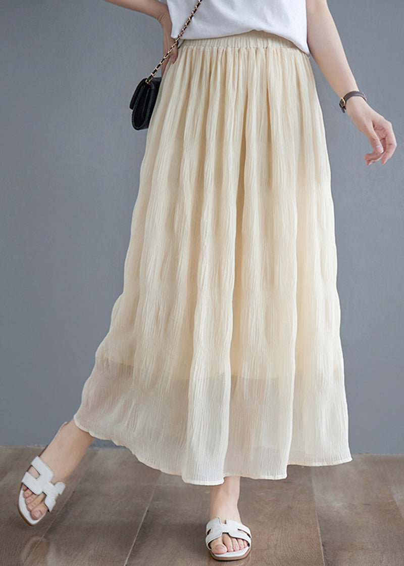 Bohemian Beige Draped Cotton High Waist Pleated Skirt Summer