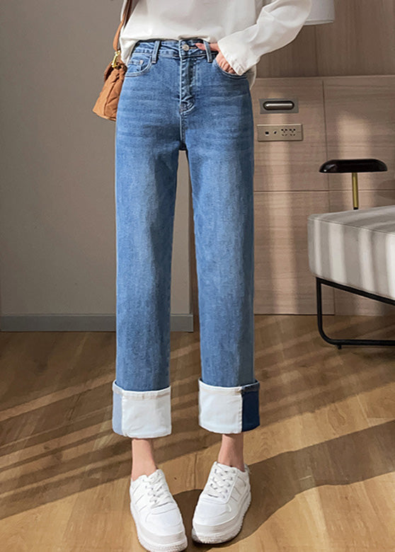 Boho Denim Blue High Waist Cotton Pants Summer