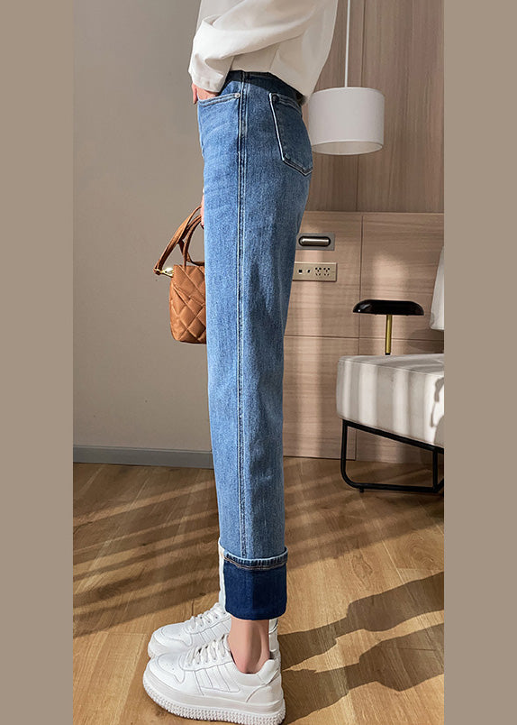 Boho Denim Blue High Waist Cotton Pants Summer