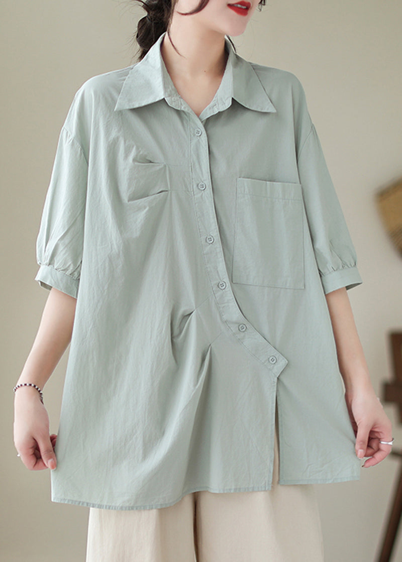 Bohemian Light Blue Asymmetric Design Summer Blouses Half Sleeves