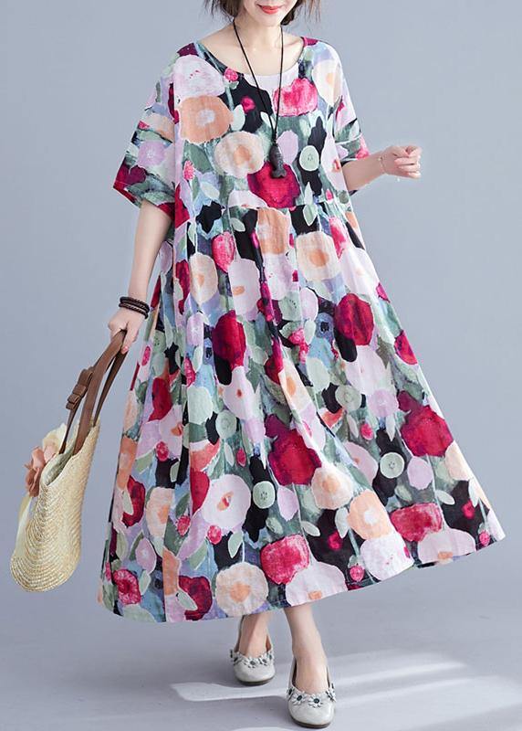 Boho Floral Half Sleeve Cinched Maxi summer Dresses