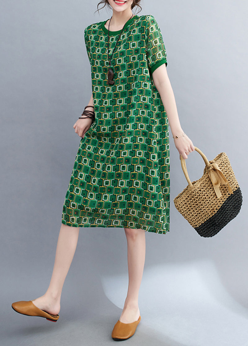 Holiday Ladies Green Printed Draped Chiffon Dress Summer