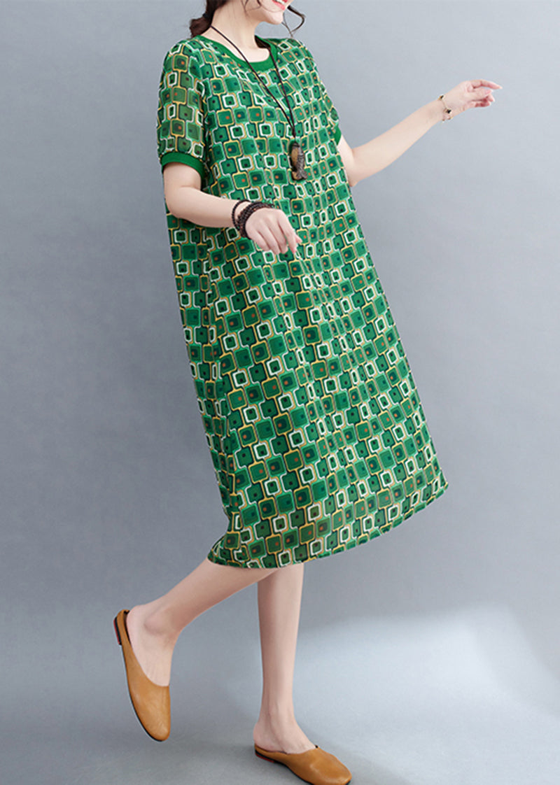 Holiday Ladies Green Printed Draped Chiffon Dress Summer