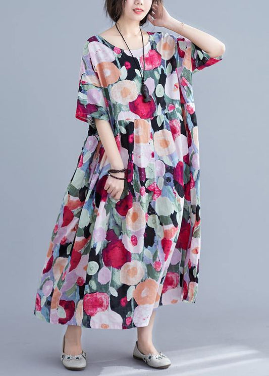 Boho Floral Half Sleeve Cinched Maxi summer Dresses