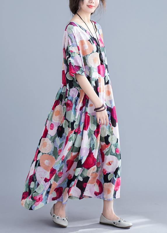 Boho Floral Half Sleeve Cinched Maxi summer Dresses