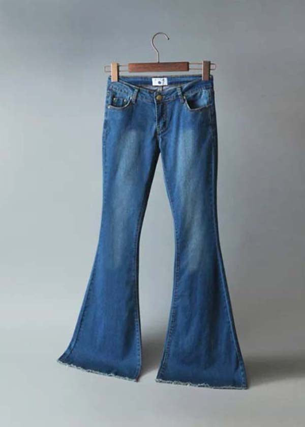 Summer bohemian slim high waist blue denim flared trousers