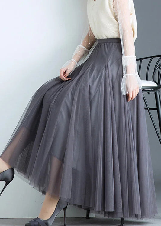 Boho Grey Tulle Pleated A Line Fall Skirts