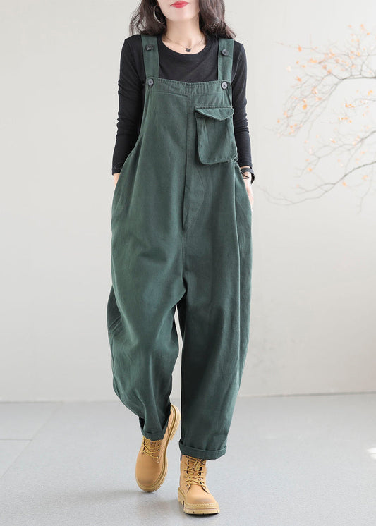 Boutique Green Pocket Patchwork Cotton Workwear Jumpsuit Spring