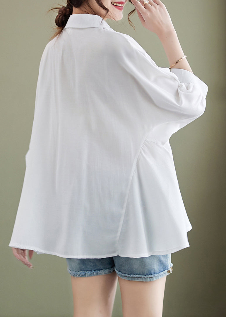 Summer White Cotton Ruffle Cinched Blouse Top