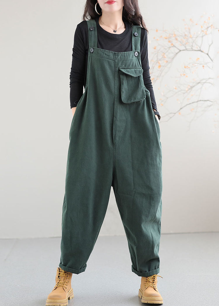 Boutique Green Pocket Patchwork Cotton Workwear Jumpsuit Spring