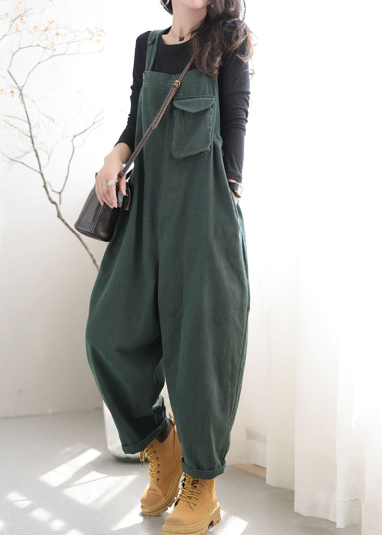 Boutique Green Pocket Patchwork Cotton Workwear Jumpsuit Spring