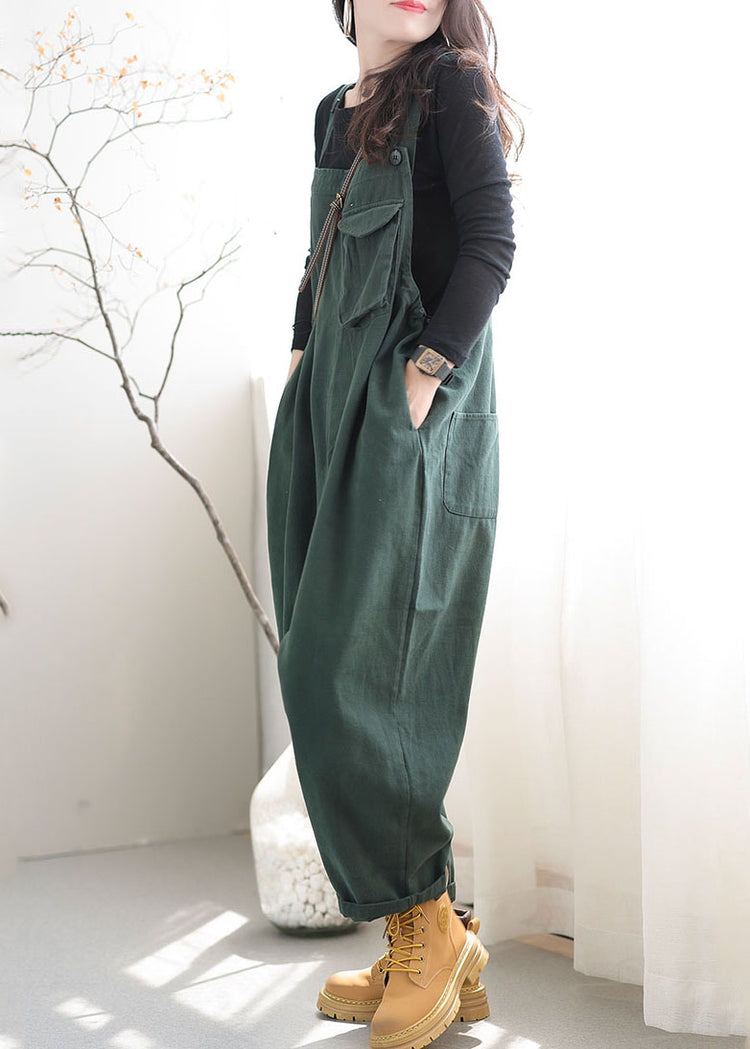 Boutique Green Pocket Patchwork Cotton Workwear Jumpsuit Spring