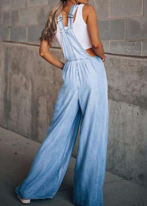 Boutique Patchwork Light Blue Denim Overalls Summer Jumpsuit