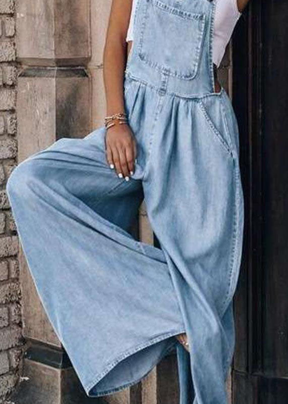 Boutique Patchwork Light Blue Denim Overalls Summer Jumpsuit