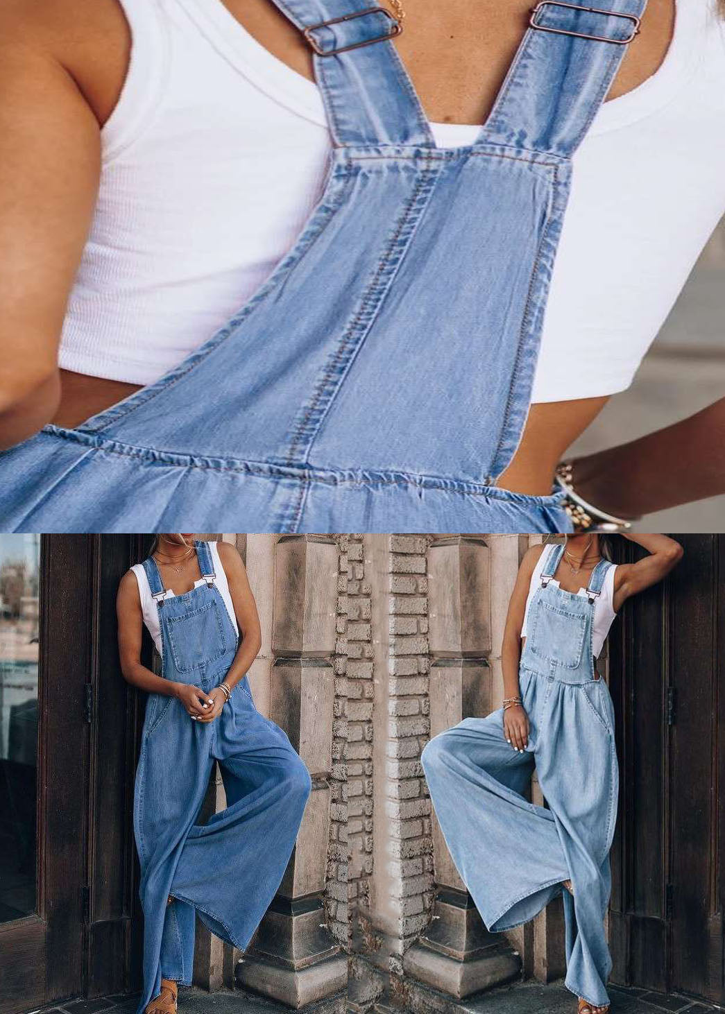 Boutique Patchwork Light Blue Denim Overalls Summer Jumpsuit