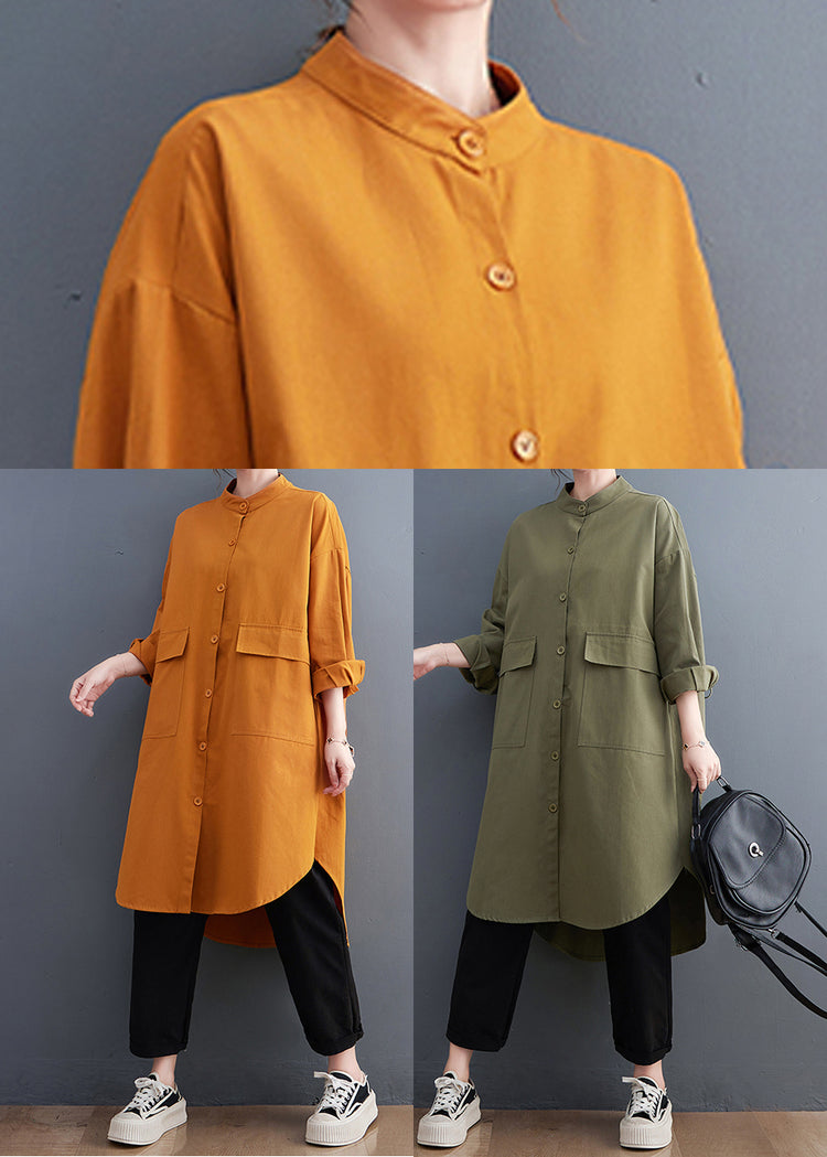 Boutique Orange Stand Collar Pockets Cotton Coat Fall