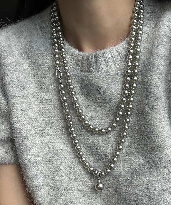 Brief Grey Pearl Tassel Pendant Necklace