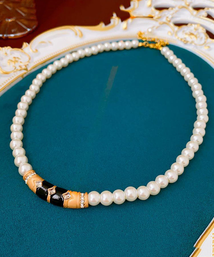 Brief White Alloy Pearl Zircon Drip Gratuated Bead Necklace