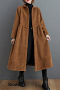 French blackish green corduroy coats Inspiration thick Cinched women coats