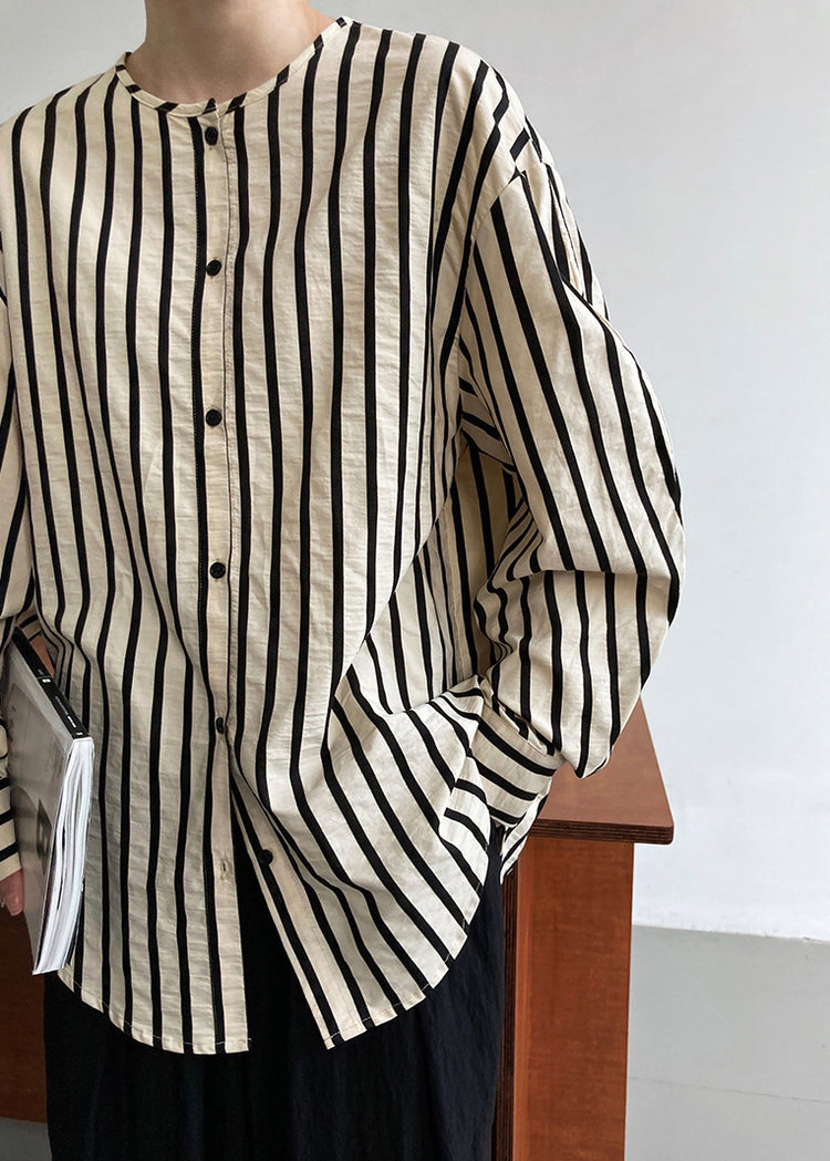 Casual Apricot Striped Button Shirts Long Sleeve