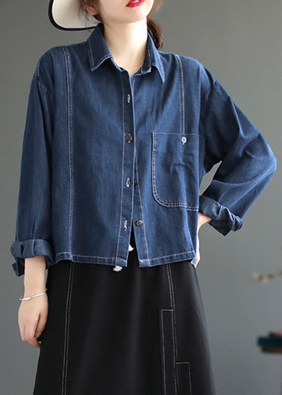 Casual Blue Patchwork Peter Pan Collar Button Denim Coats Spring