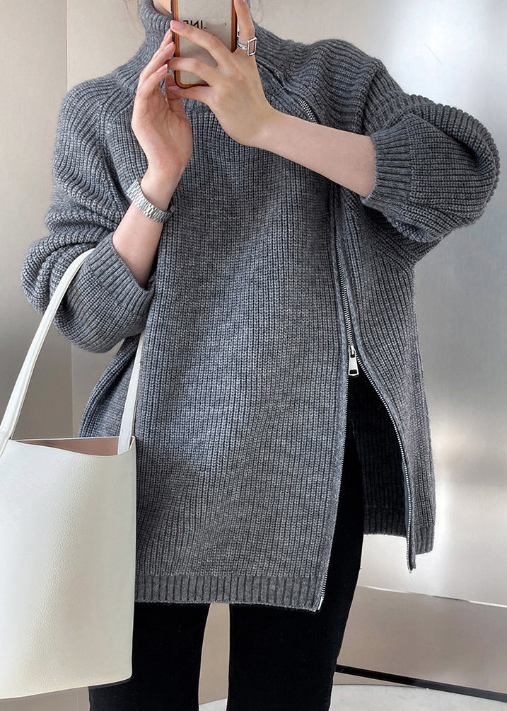 Casual Grey Turtleneck Thick Cotton Knit Sweaters Fall