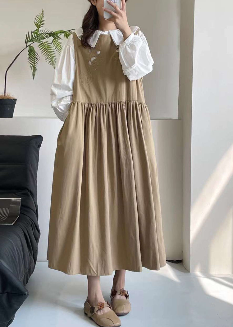 Casual Khaki Hollow Out Long Dress Sleeveless