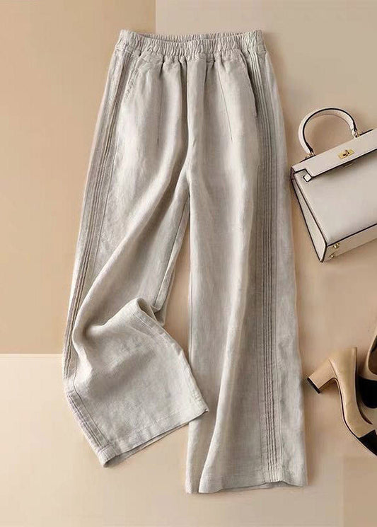 Casual Linen colour Ruffled elastic waist draping Linen Wide Leg Pants Summer