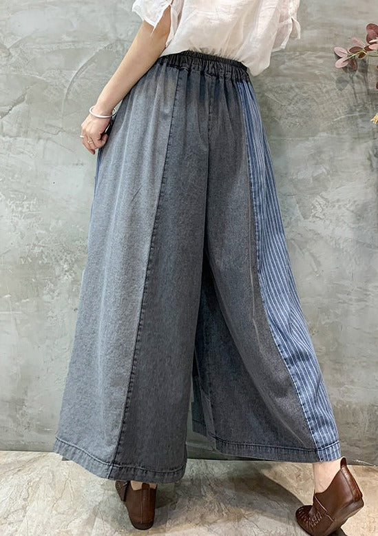 Casual Plaid Split-Joint Drawstring Elasticity Ninth Denim Pants