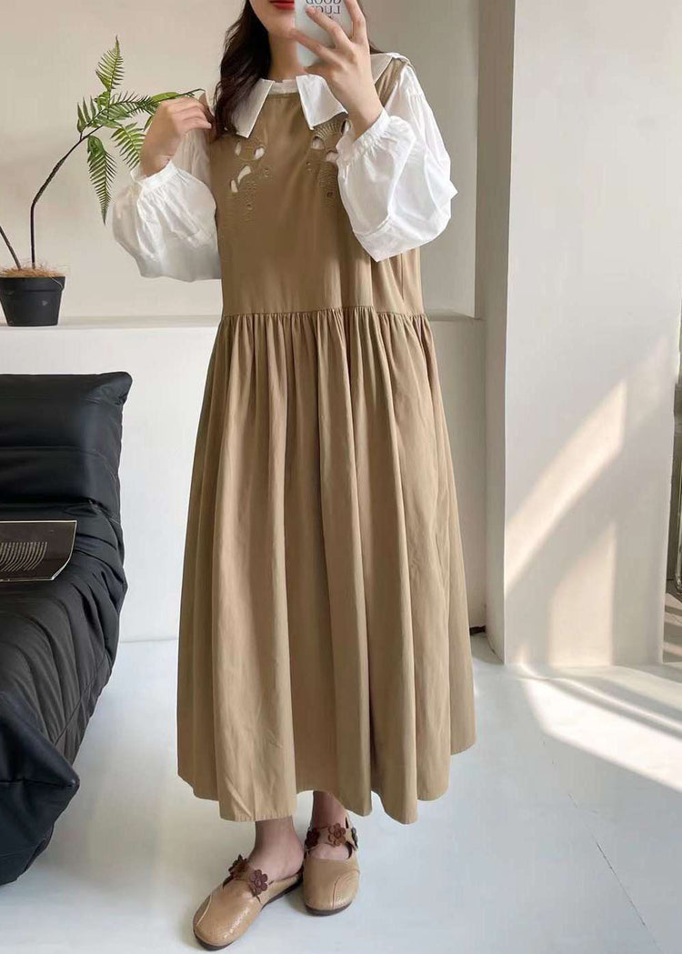 Casual Khaki Hollow Out Long Dress Sleeveless