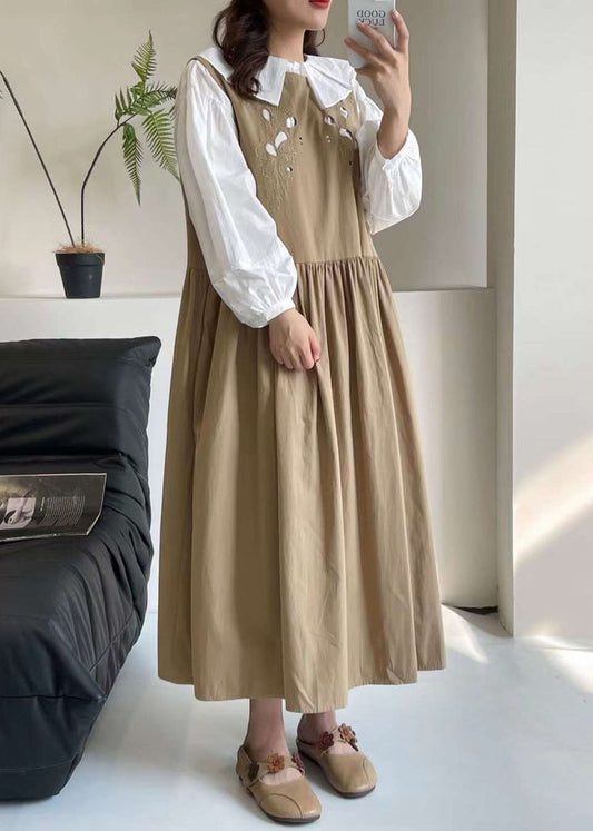 Casual Khaki Hollow Out Long Dress Sleeveless