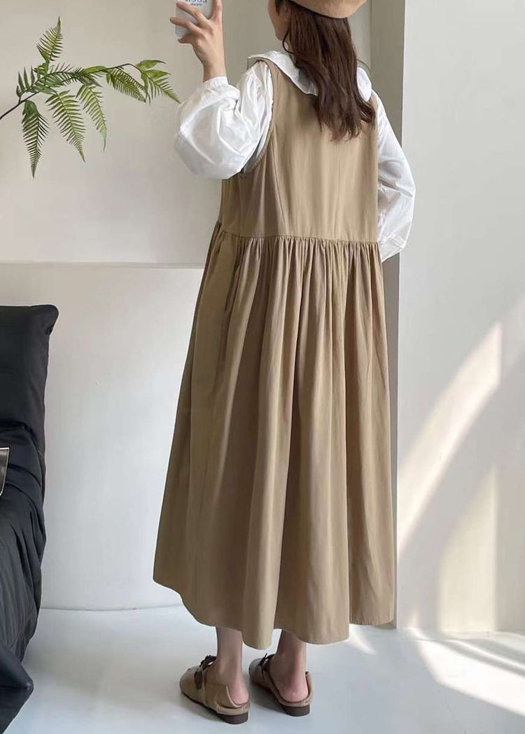 Casual Khaki Hollow Out Long Dress Sleeveless